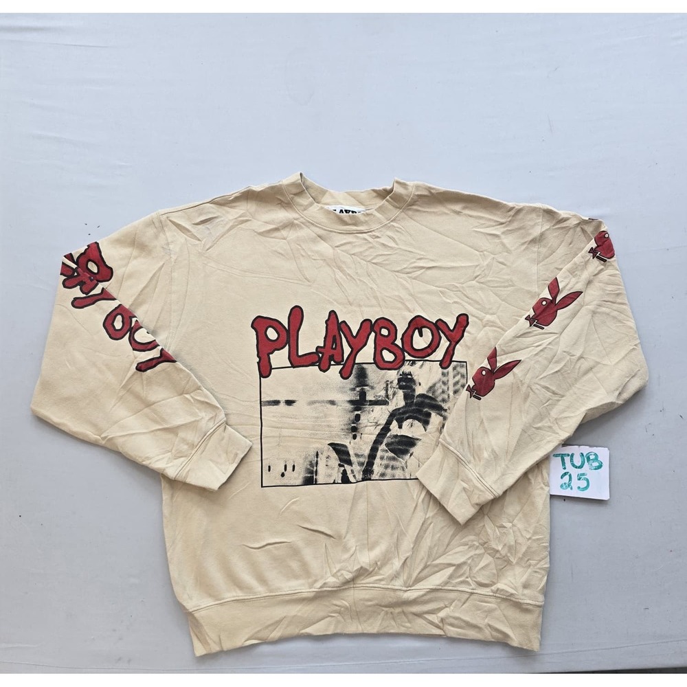 Playboy by PacSun Mens Tan Graphic Crewneck Sweatshirt Size M Logo Sleeves